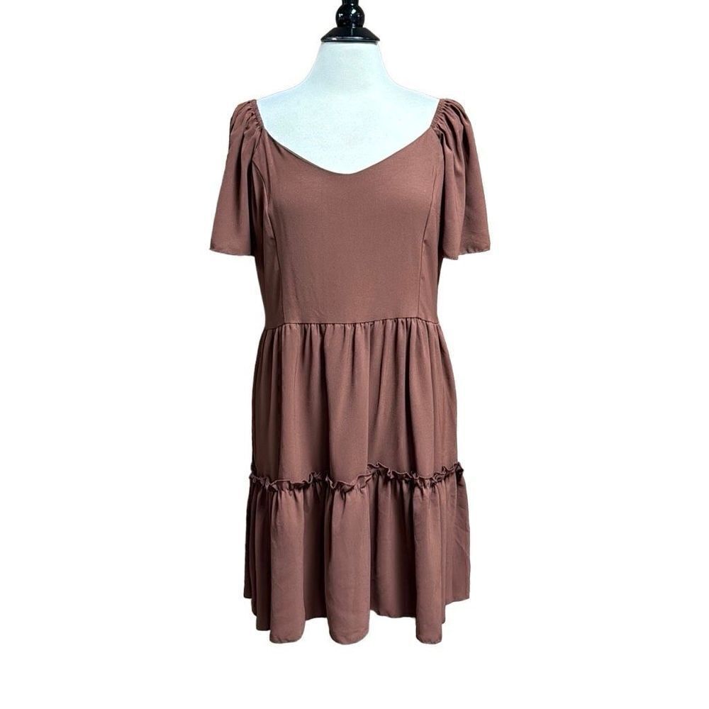 C+D+M Brown Flutter Sleeve Babydoll Dress Size XL NEW